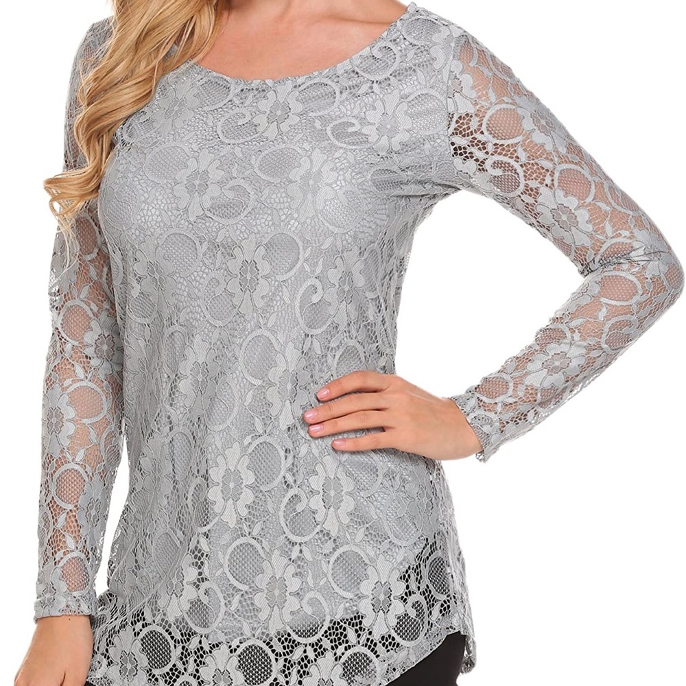 Beautiful Women’s long sleeve top curved hem double layers blouse shirt top